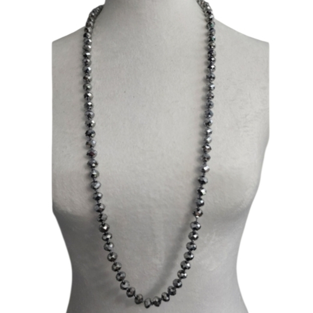 Elegant Silver Crystal Beaded Necklace